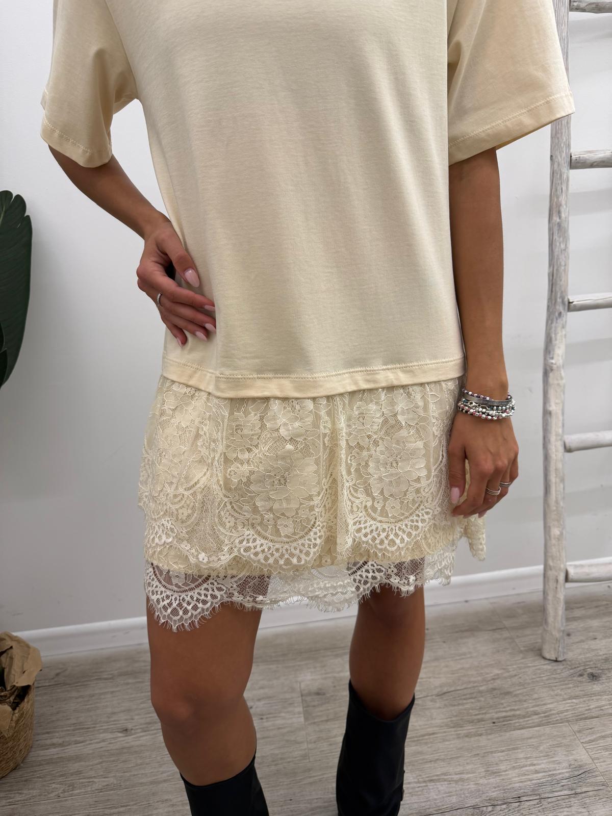 Haveone - Abito Tshirt Pizzo Balze