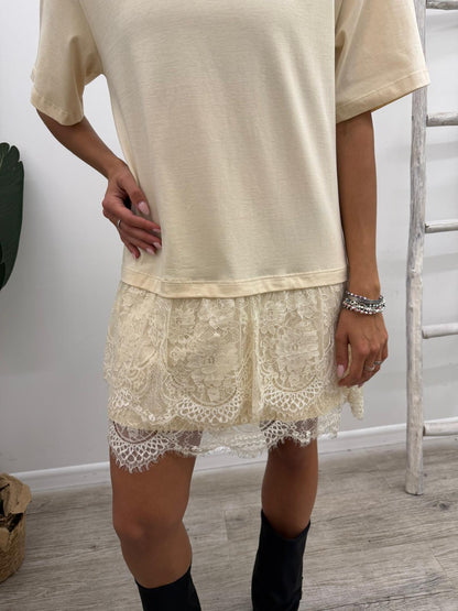 Haveone - Abito Tshirt Pizzo Balze