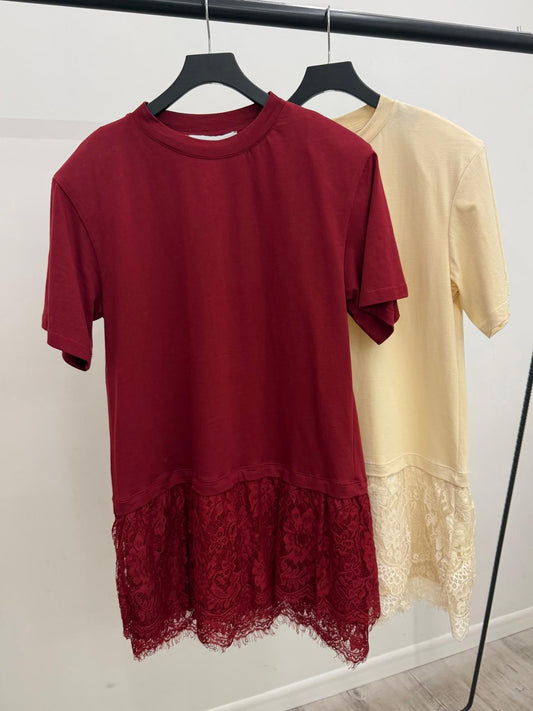 Haveone - Abito Tshirt Pizzo Balze