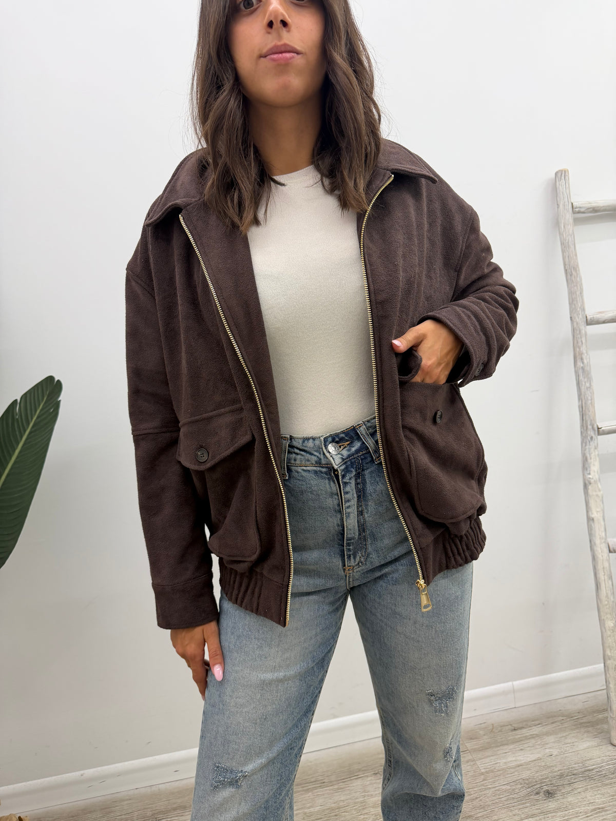Haveone - Giacca Bomber Scamosciata