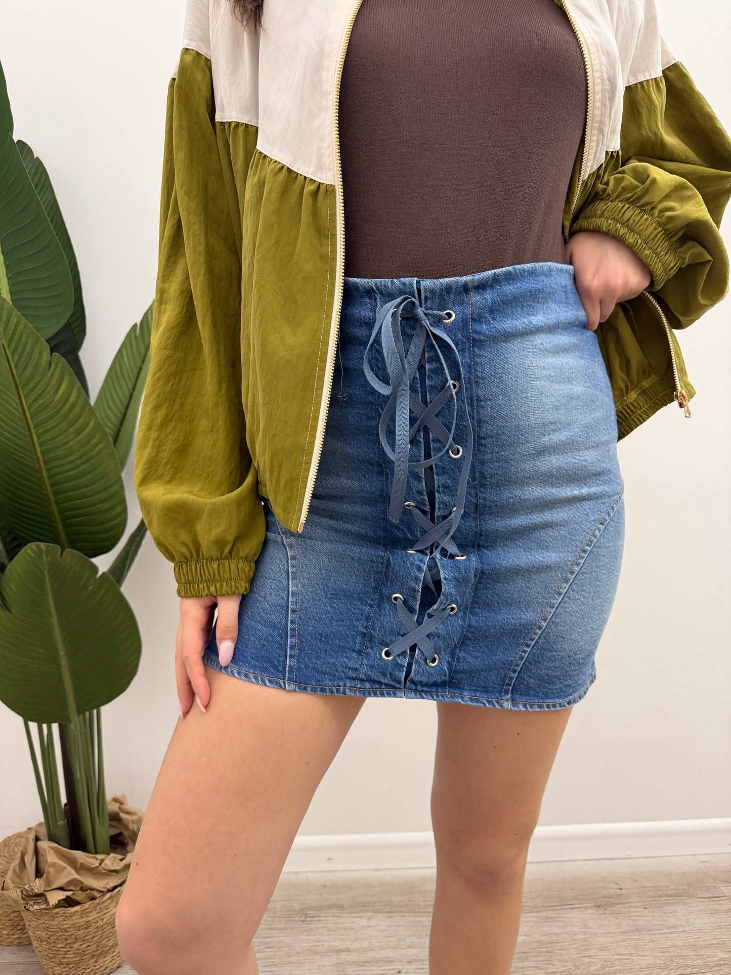 Haveone - Minigonna Jeans Stringata