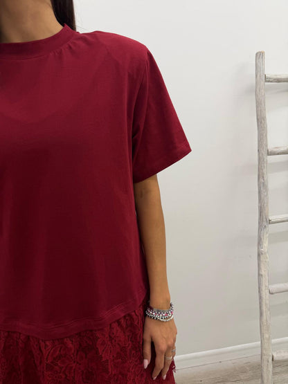Haveone - Abito Tshirt Pizzo Balze