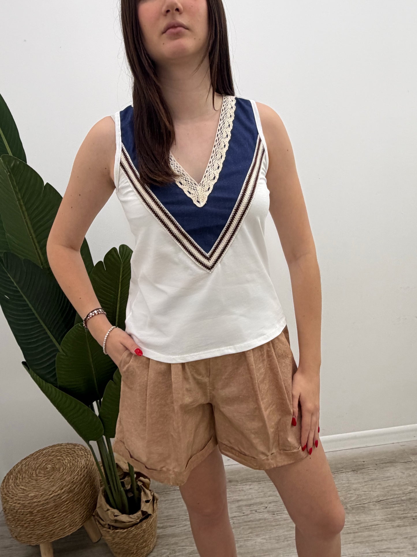 Susy Mix - Canotta V Passamaneria Chambray