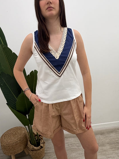 Susy Mix - Canotta V Passamaneria Chambray
