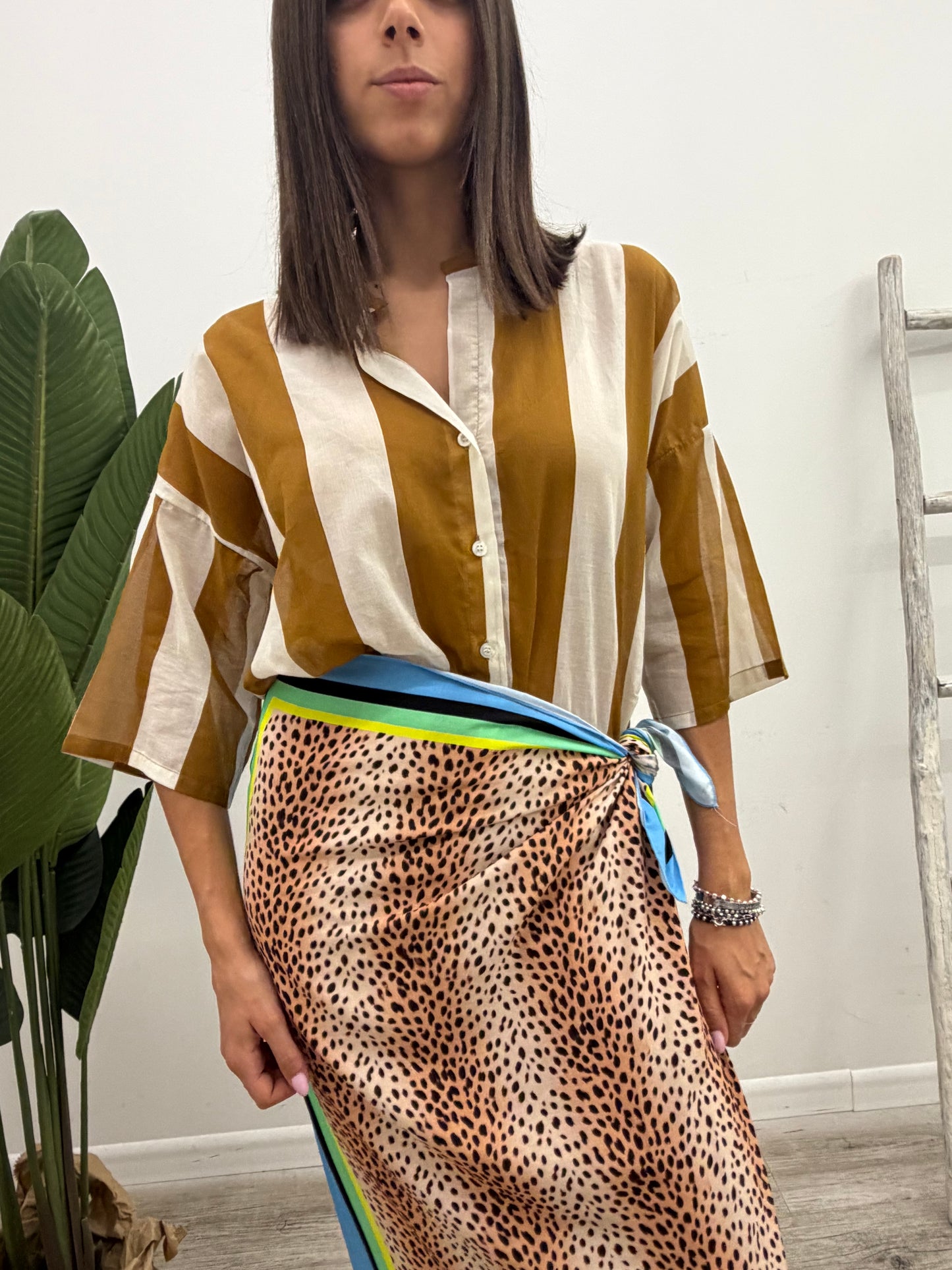 Tensione In - Camicia Riga Tabacco
