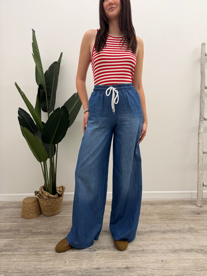Vicolo - Pantalone Palazzo Chambray