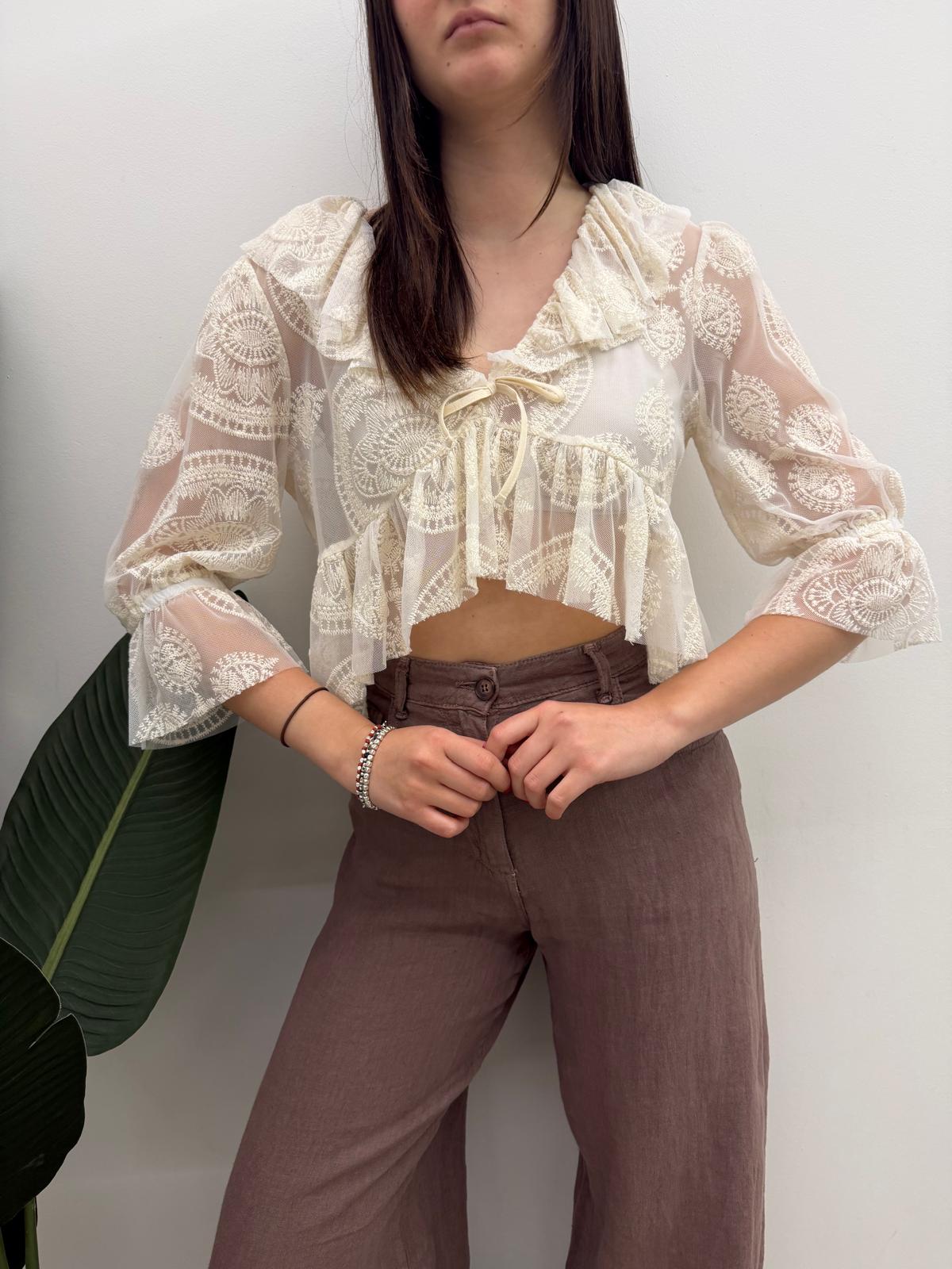 Haveone - Blusa Pizzo Volant
