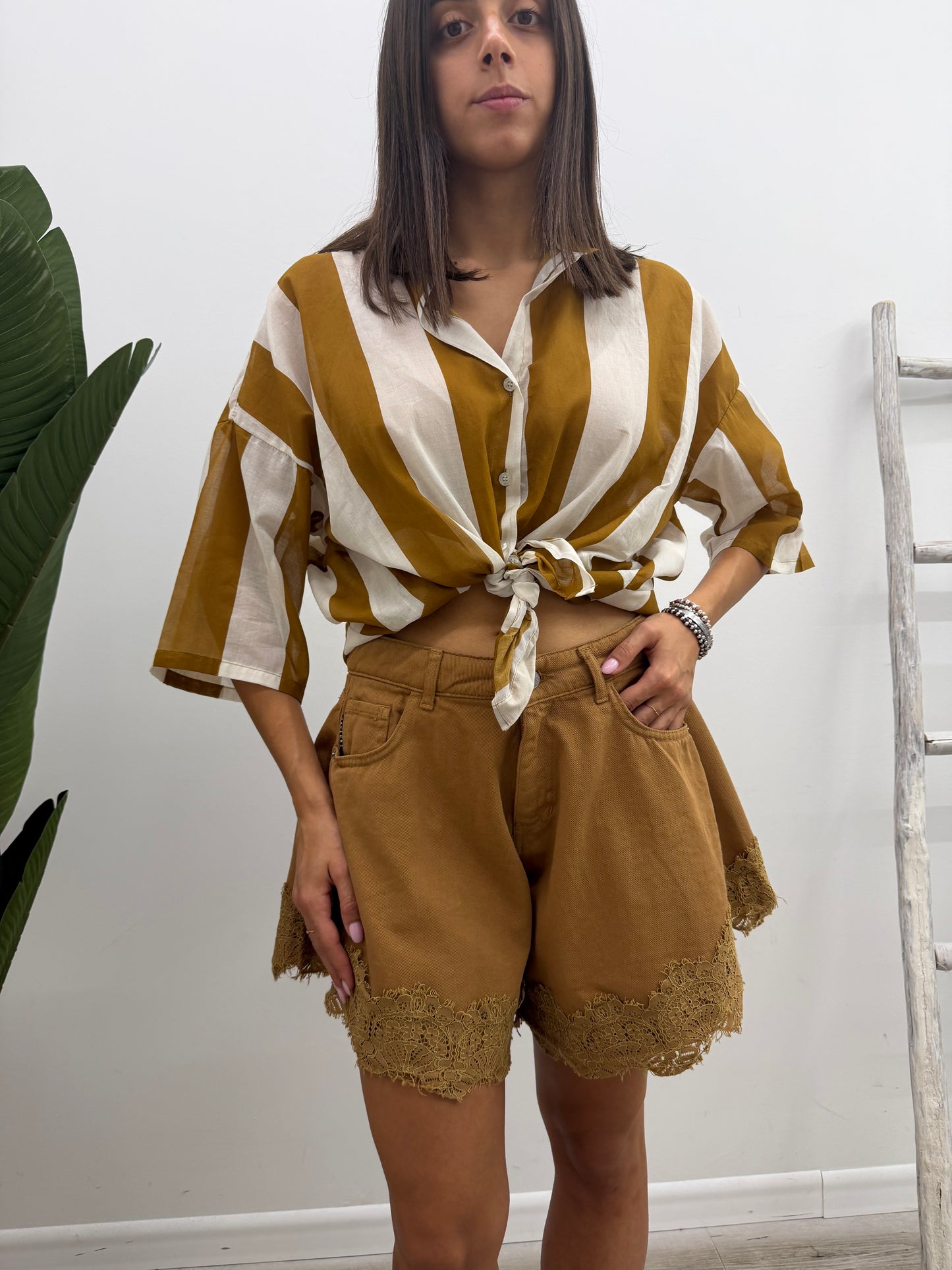 Tensione In - Camicia Riga Tabacco