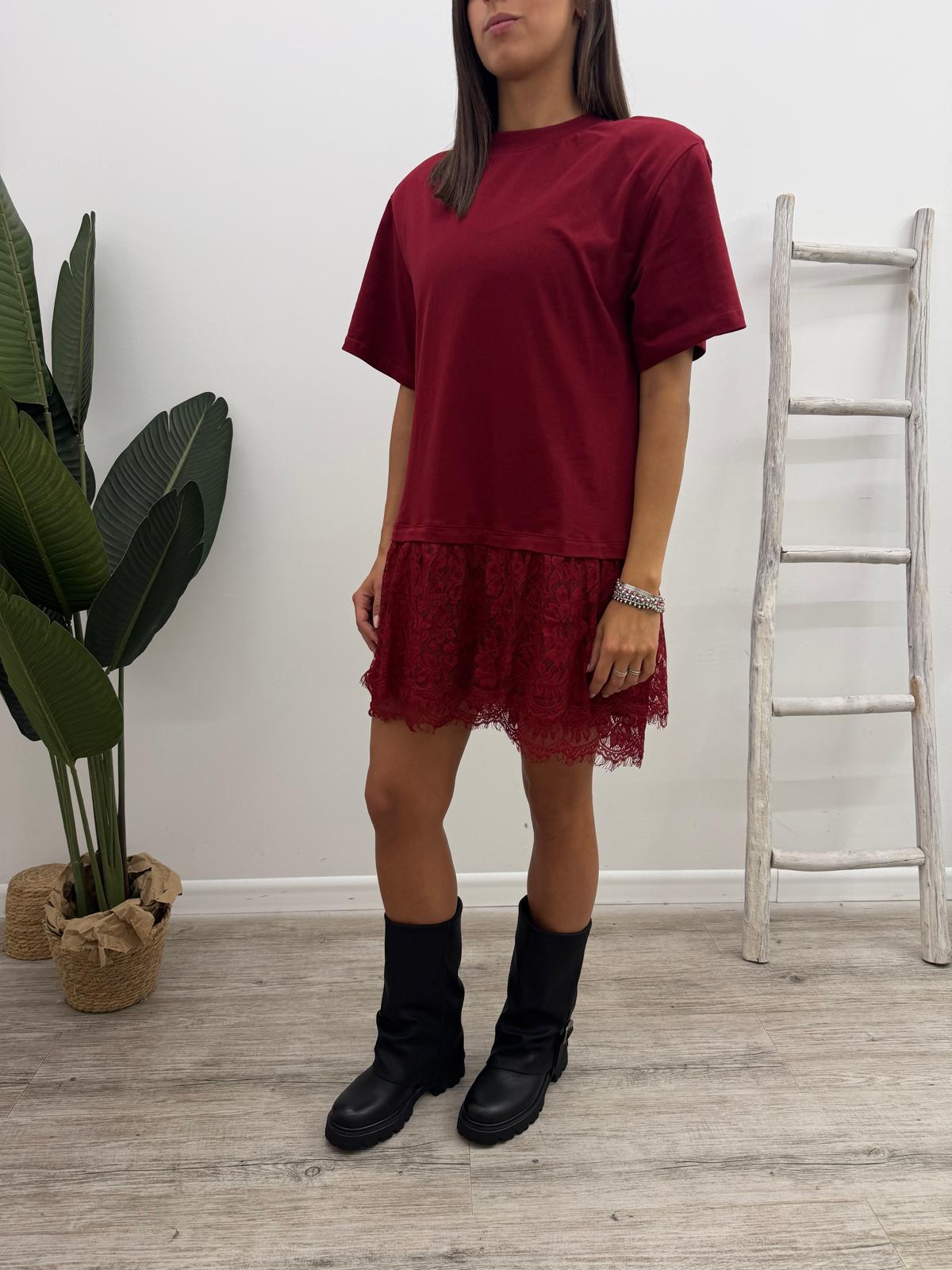 Haveone - Abito Tshirt Pizzo Balze