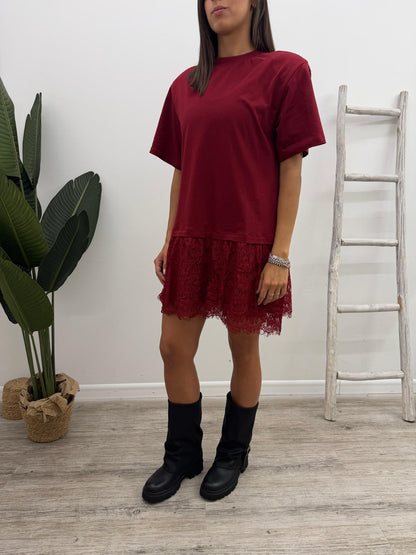 Haveone - Abito Tshirt Pizzo Balze