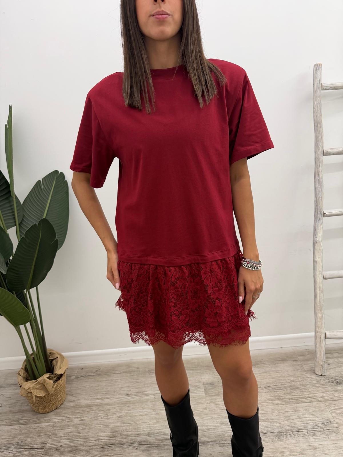 Haveone - Abito Tshirt Pizzo Balze