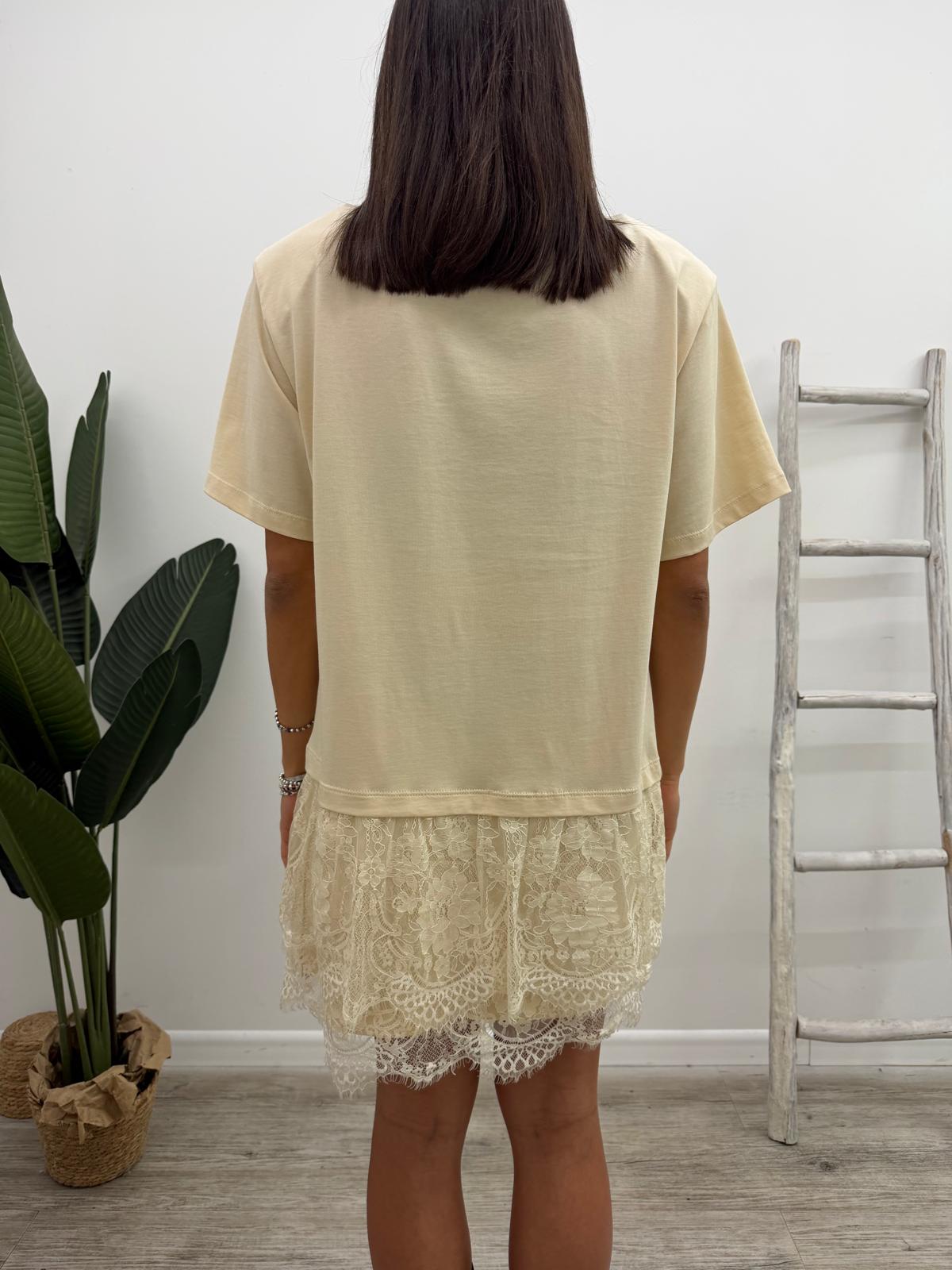 Haveone - Abito Tshirt Pizzo Balze
