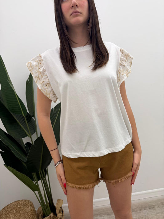 Vicolo - Tshirt Volant Sangallo Ricamo