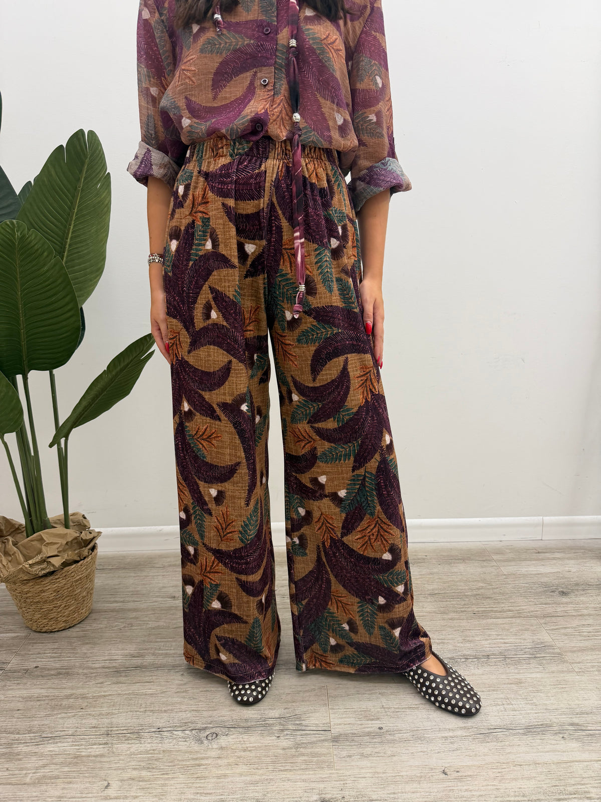 Haveone - Pantalone Stampa Foglie