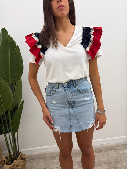 Susy Mix - Tshirt Popeline Rouches