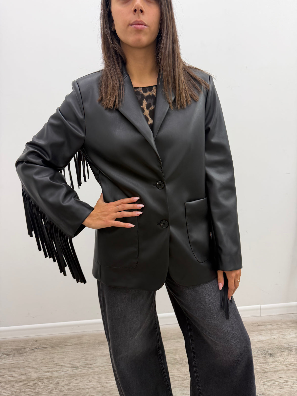 Vicolo - Blazer Ecopelle Frange