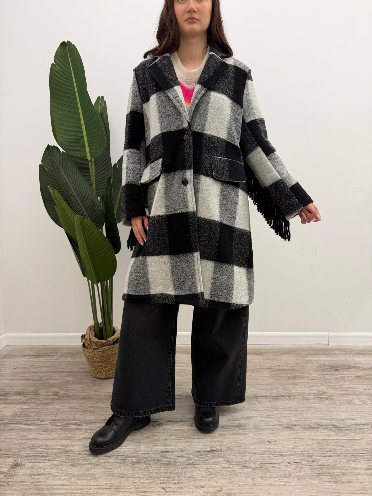 Susy Mix - Cappotto Quadri Frange
