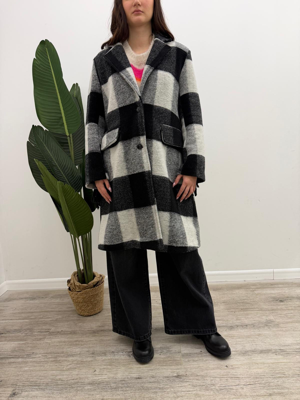 Susy Mix - Cappotto Quadri Frange