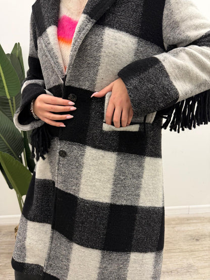 Susy Mix - Cappotto Quadri Frange