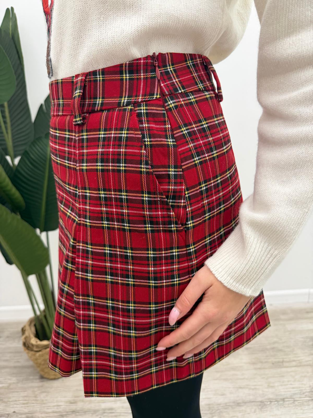 Vicolo - Minigonna Pieghe Tartan Red