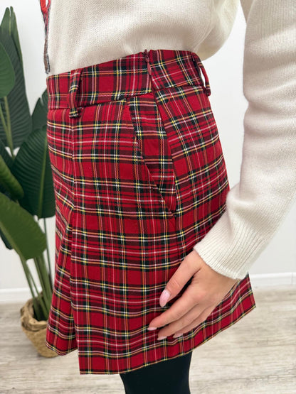 Vicolo - Minigonna Pieghe Tartan Red