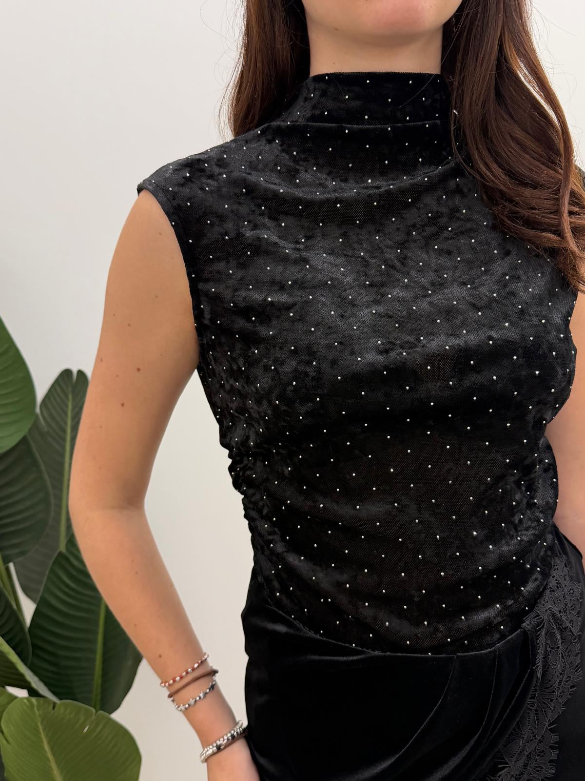 Kontatto - Top Velluto Strass
