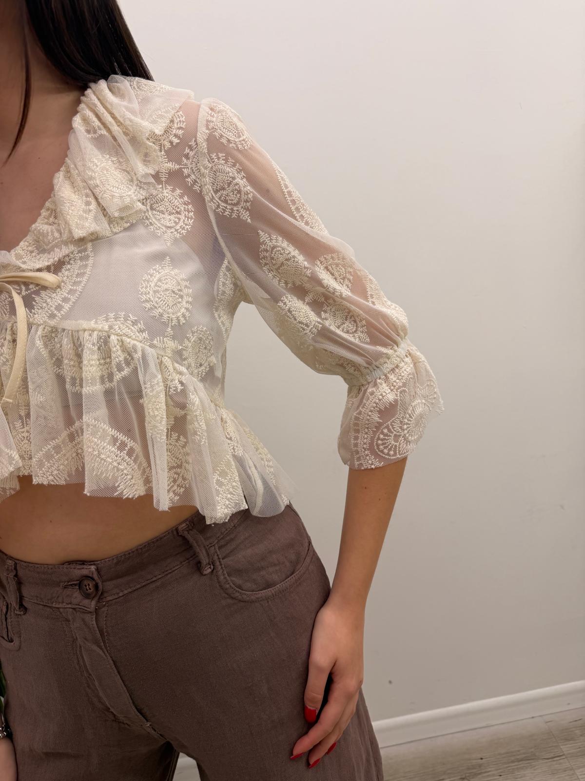 Haveone - Blusa Pizzo Volant