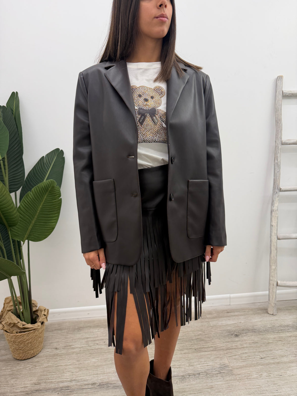 Vicolo - Blazer Ecopelle Frange