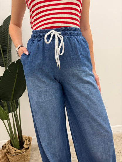 Vicolo - Pantalone Palazzo Chambray