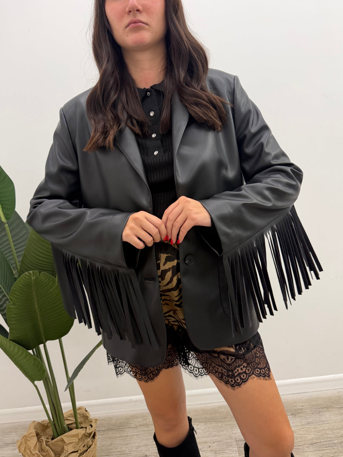Vicolo - Blazer Ecopelle Frange