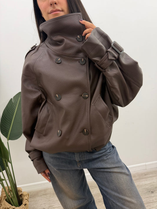 Haveone - Giacca Ecopelle Collo Alto