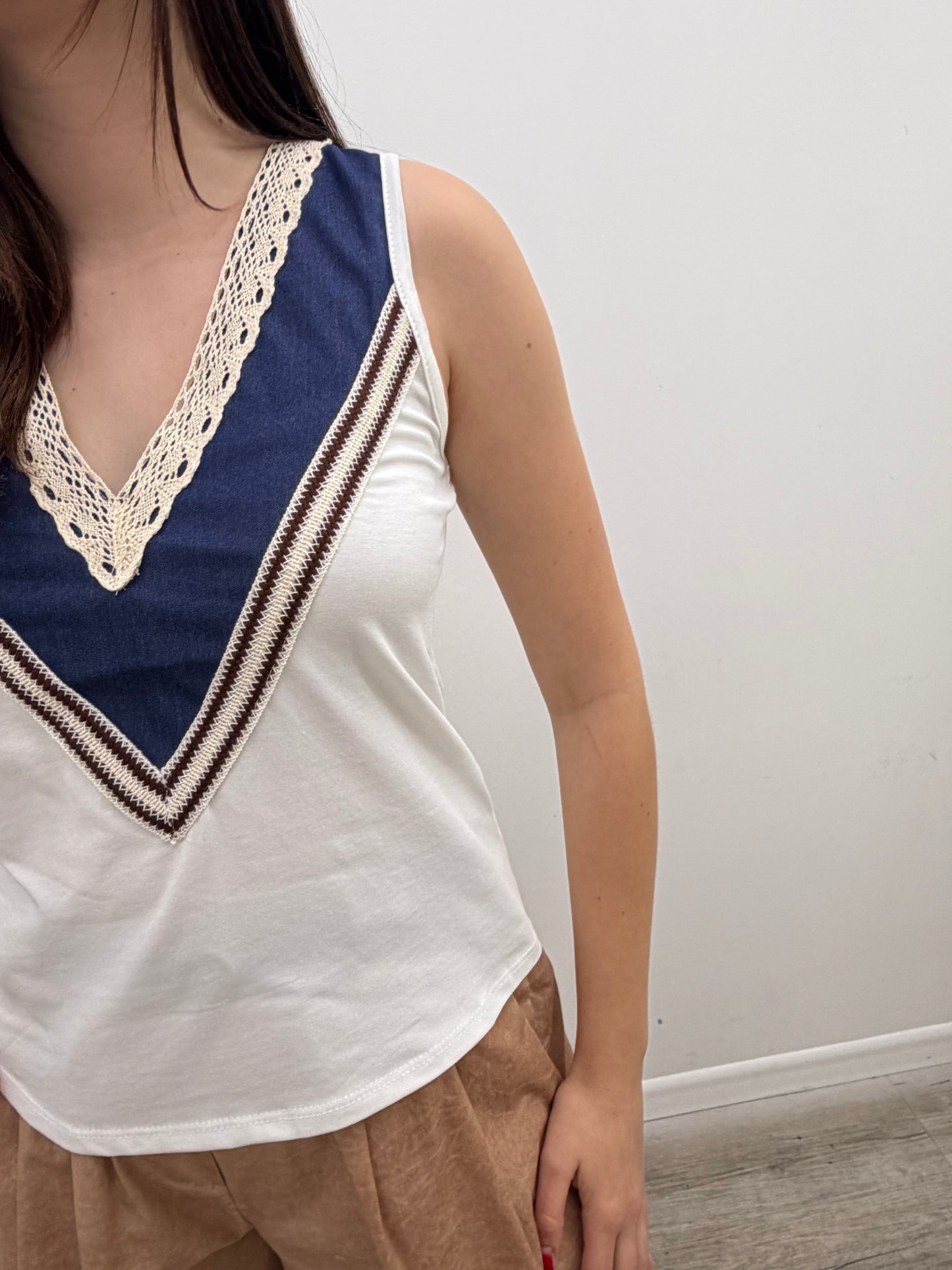 Susy Mix - Canotta V Passamaneria Chambray