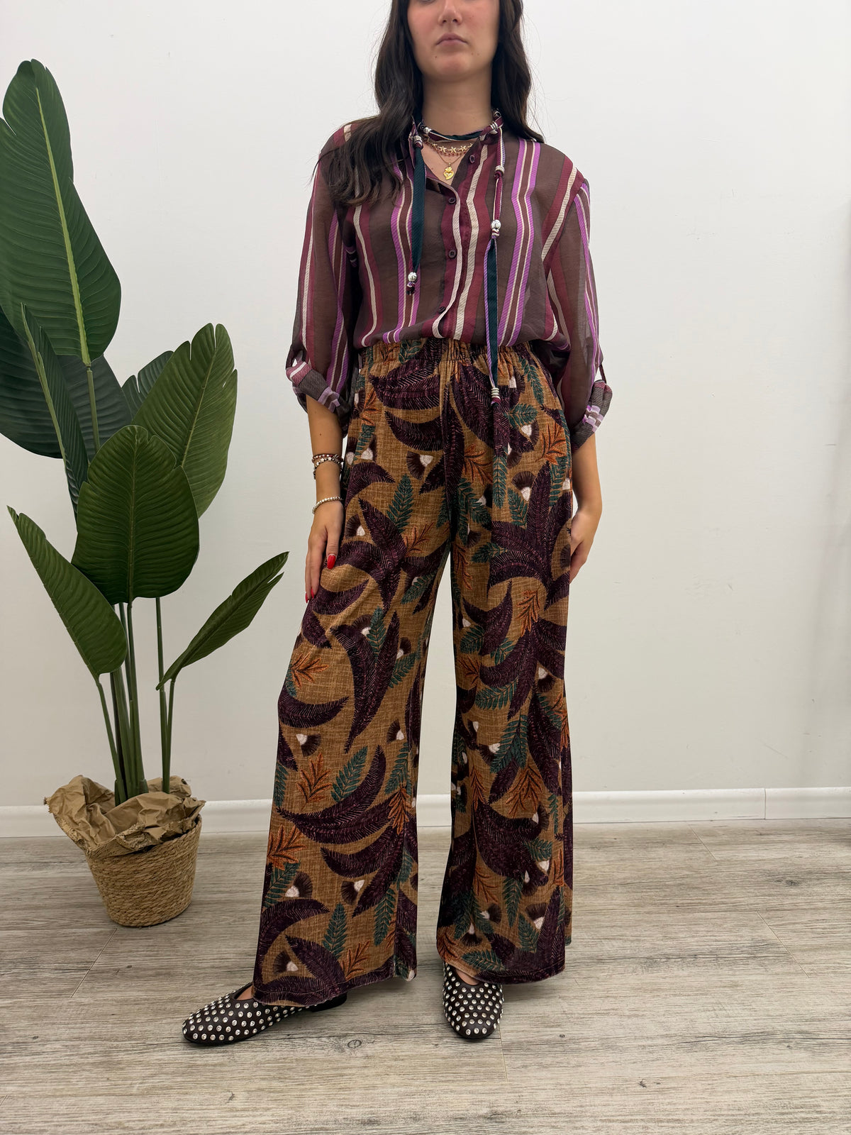 Haveone - Pantalone Stampa Foglie