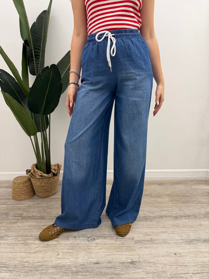 Vicolo - Pantalone Palazzo Chambray
