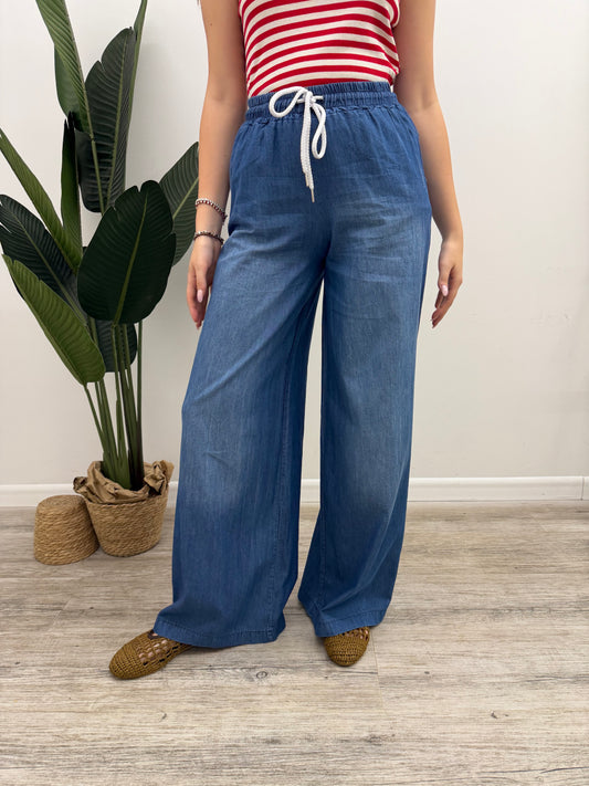 Vicolo - Pantalone Palazzo Chambray