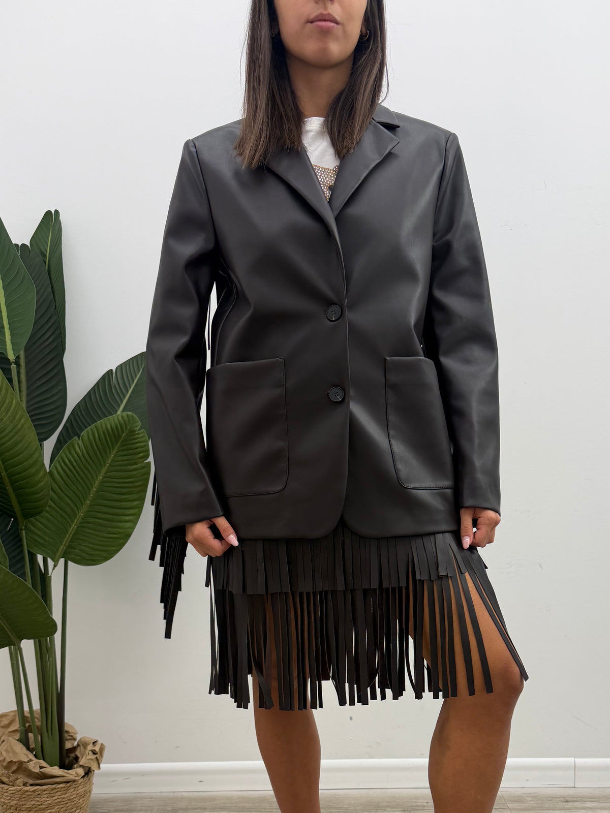 Vicolo - Blazer Ecopelle Frange