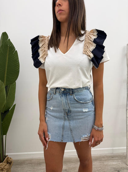 Susy Mix - Tshirt Popeline Rouches
