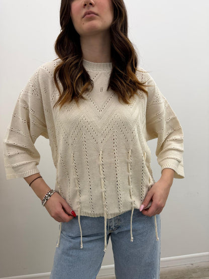 Haveone - Pull Ricamo Frange