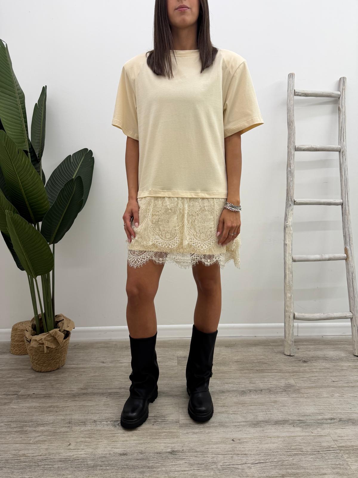 Haveone - Abito Tshirt Pizzo Balze