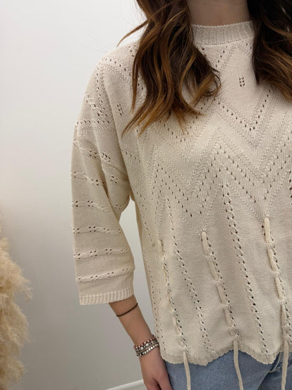 Haveone - Pull Ricamo Frange