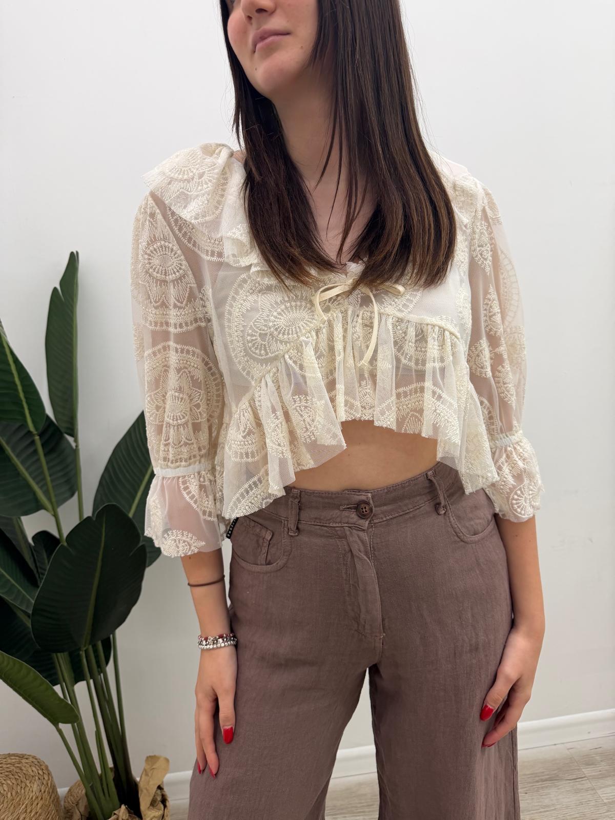 Haveone - Blusa Pizzo Volant