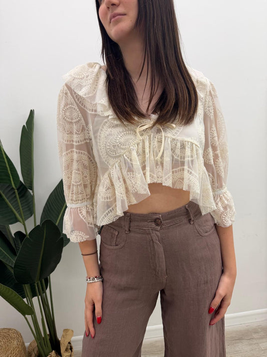 Haveone - Blusa Pizzo Volant