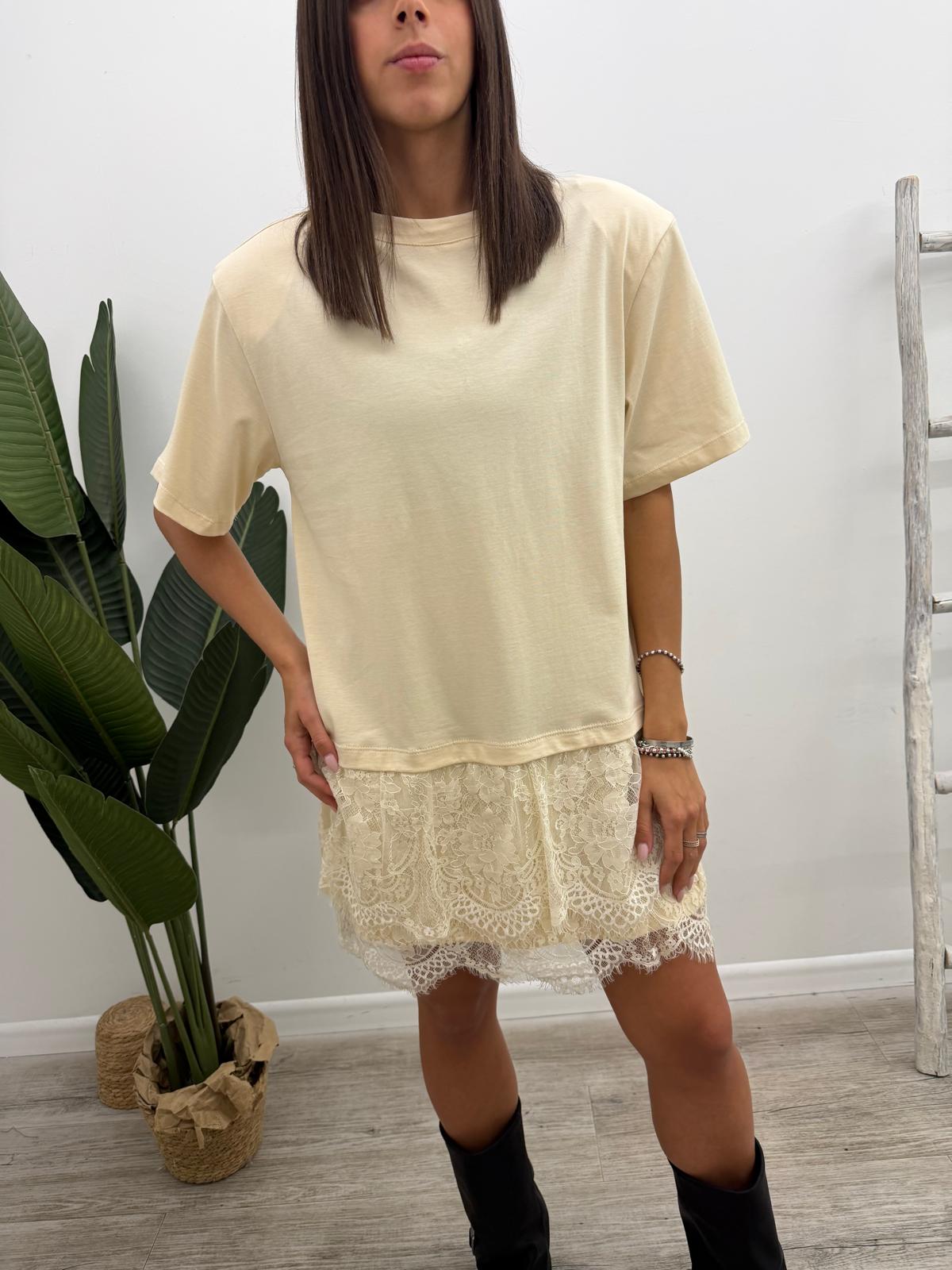 Haveone - Abito Tshirt Pizzo Balze