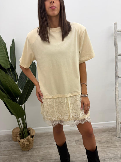 Haveone - Abito Tshirt Pizzo Balze