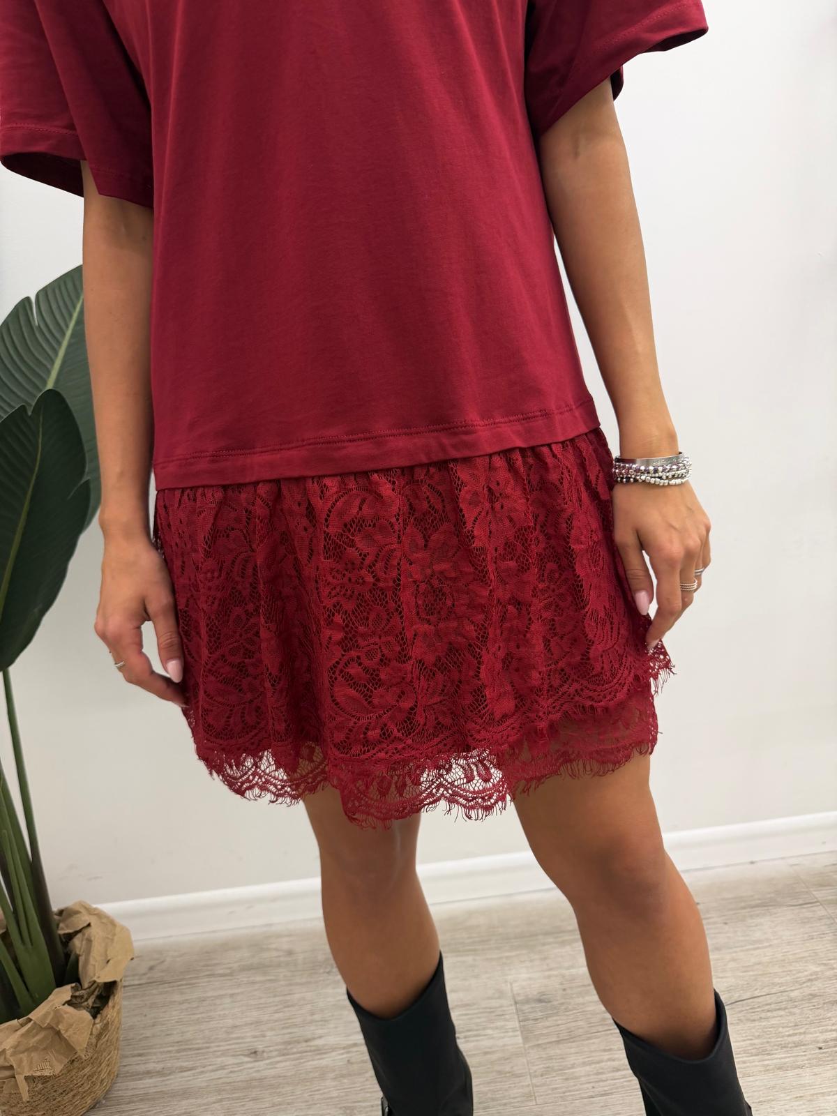 Haveone - Abito Tshirt Pizzo Balze